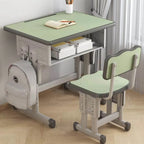 Adjustable Kids Desk and Chair Set with Storage Shelf – Wood Top & Steel Base