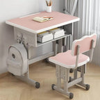 Adjustable Kids Desk and Chair Set with Storage Shelf – Wood Top & Steel Base