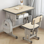 Adjustable Kids Desk and Chair Set with Storage Shelf – Wood Top & Steel Base
