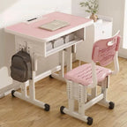 Adjustable Kids Desk and Chair Set with Storage Shelf – Wood Top & Steel Base