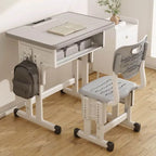 Adjustable Kids Desk and Chair Set with Storage Shelf – Wood Top & Steel Base