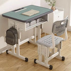 Adjustable Kids Desk and Chair Set with Storage Shelf – Wood Top & Steel Base