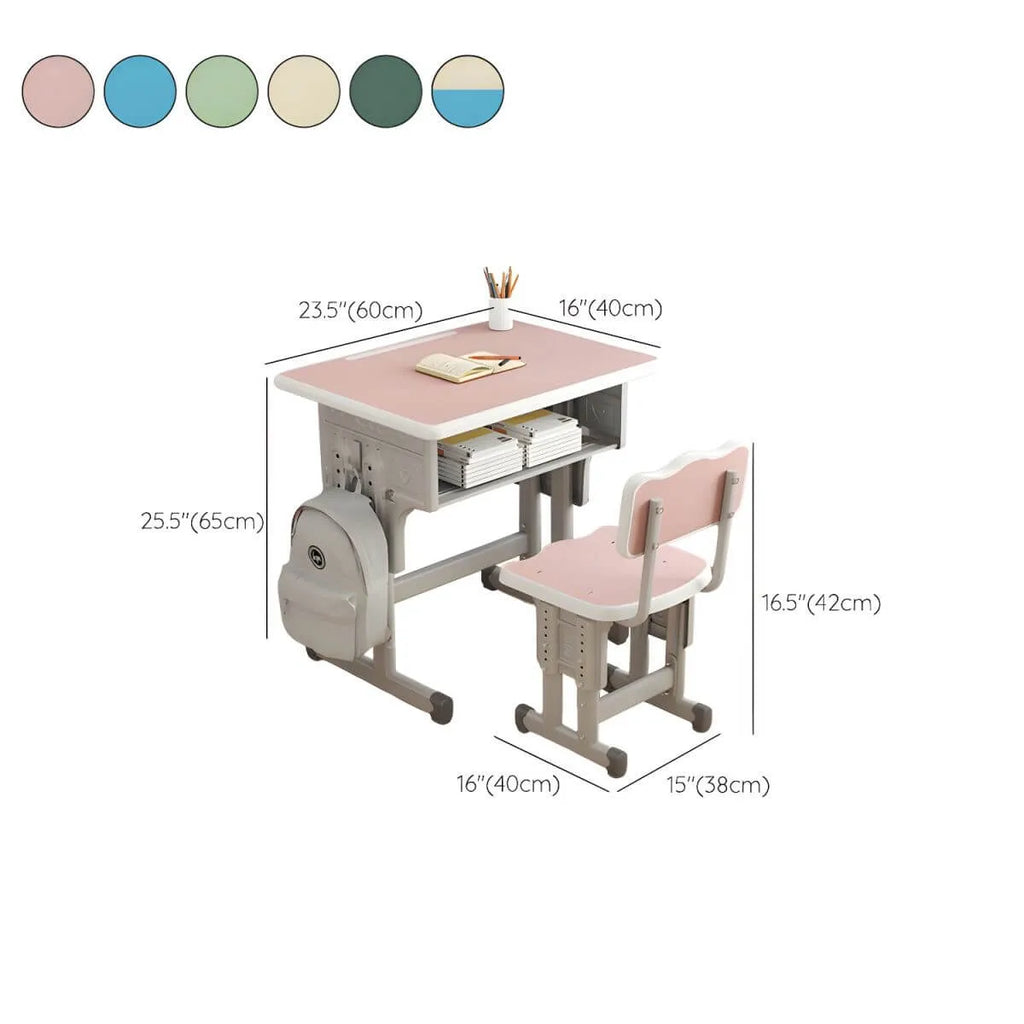 Adjustable Kids Desk and Chair Set with Storage Shelf – Wood Top & Steel Base Dimensions
