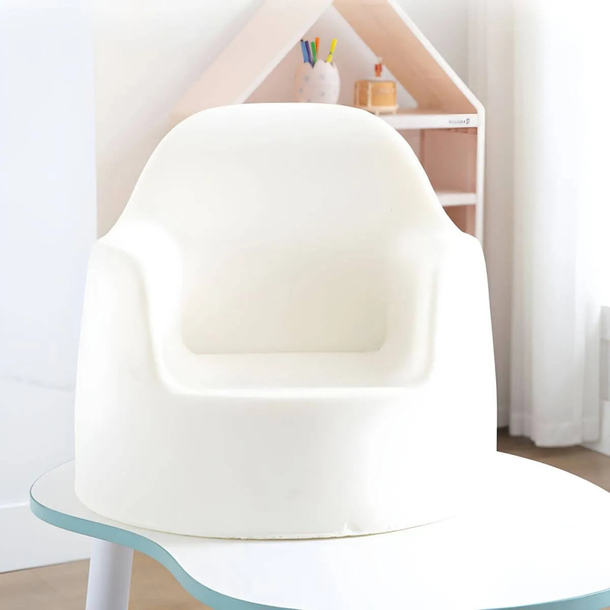 Adjustable Kids Desk & Animal-Themed Chair Set in Matte White Wood