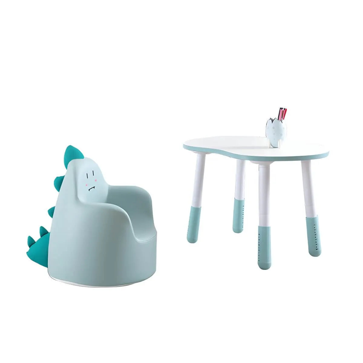 Adjustable Kids Desk & Animal-Themed Chair Set in Matte White Wood