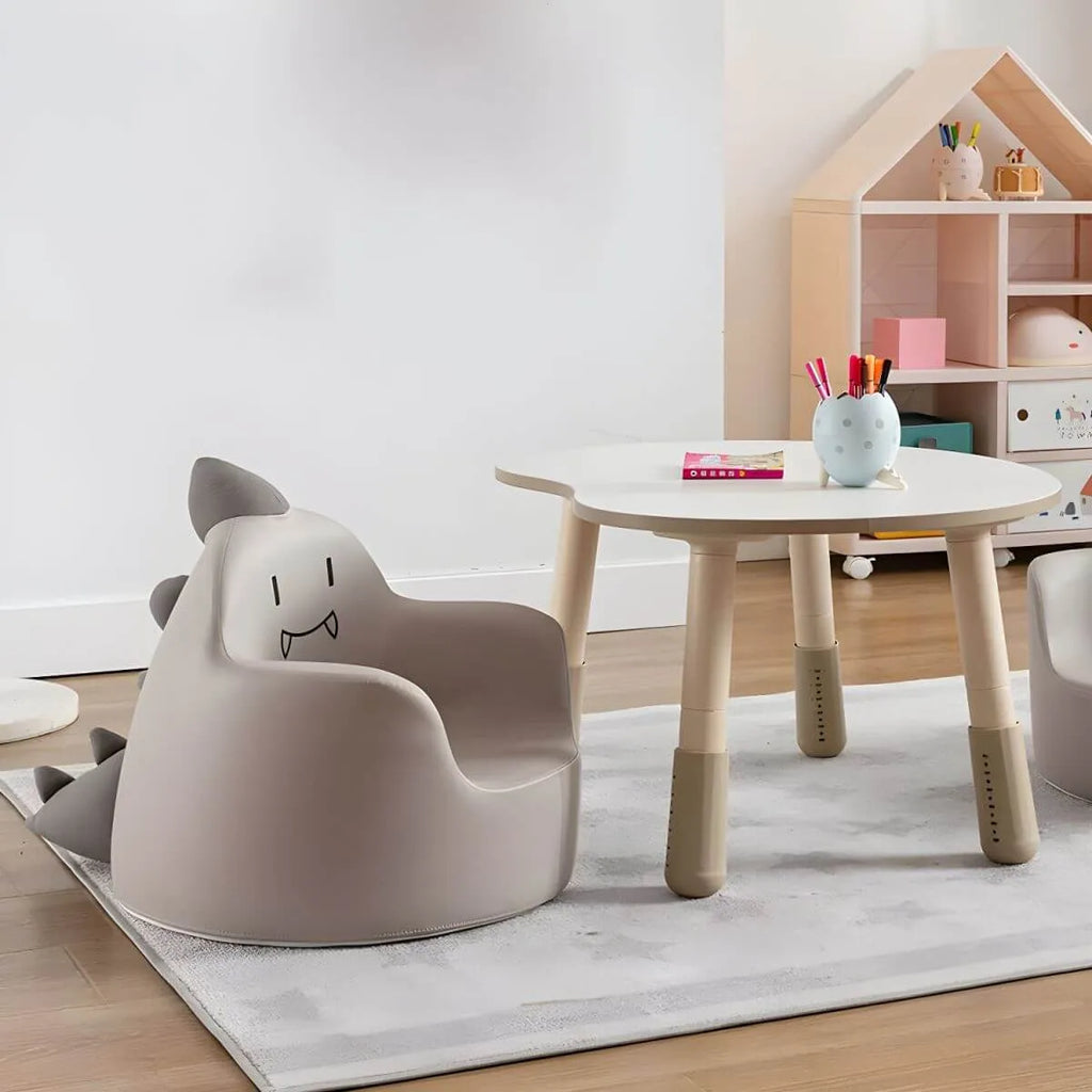 Adjustable Kids Desk & Animal-Themed Chair Set in Matte White Wood