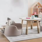 Adjustable Kids Desk & Animal-Themed Chair Set in Matte White Wood