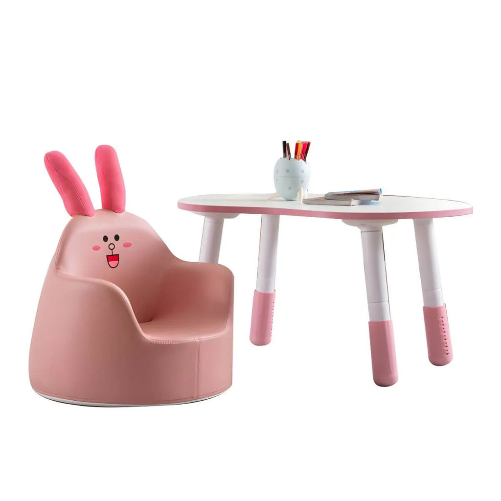 Adjustable Kids Desk & Animal-Themed Chair Set in Matte White Wood