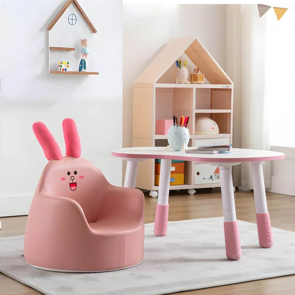 Adjustable Kids Desk & Animal-Themed Chair Set in Matte White Wood