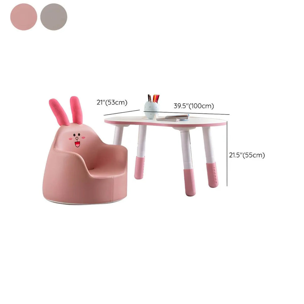 Adjustable Kids Desk & Animal-Themed Chair Set in Matte White Wood Dimensions