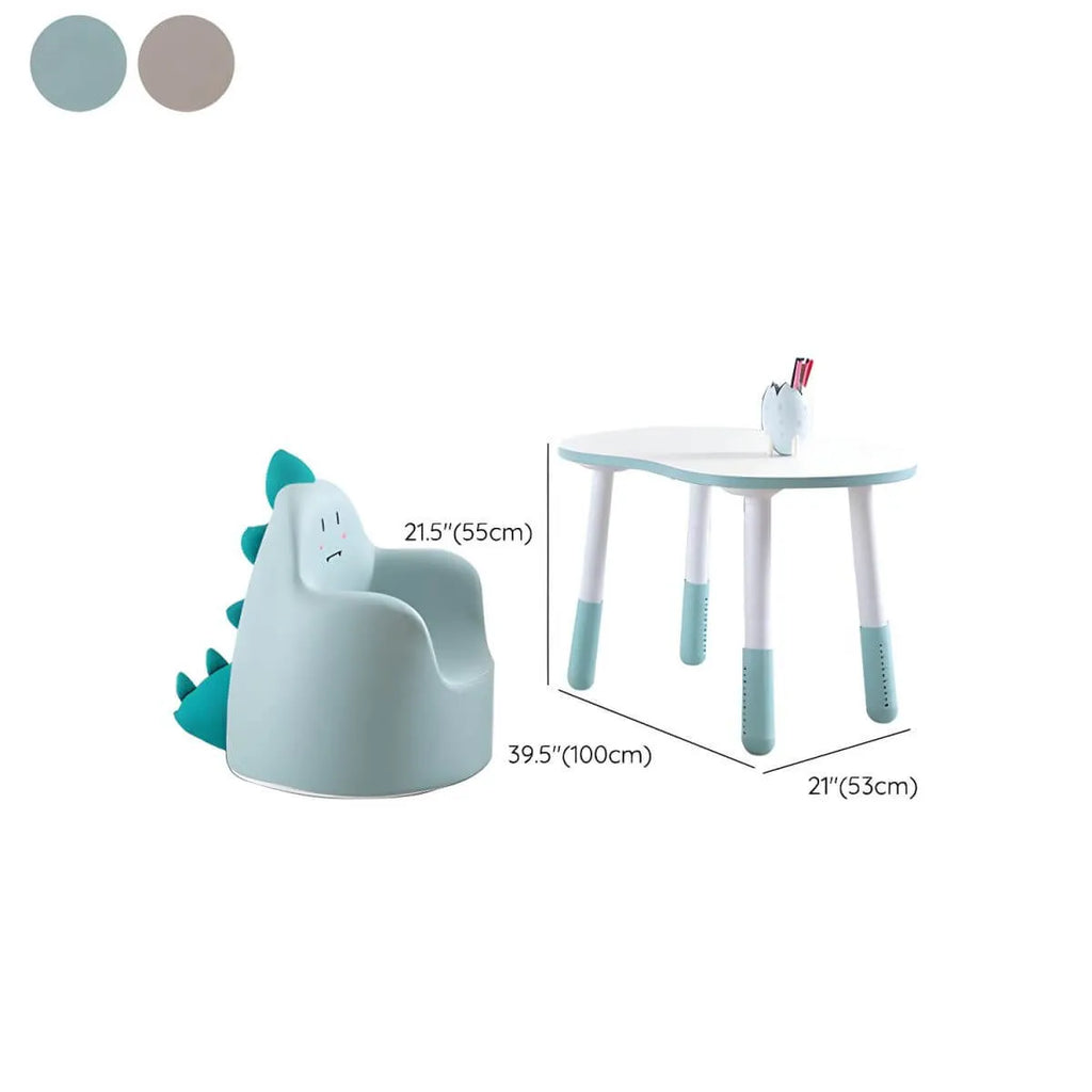 Adjustable Kids Desk & Animal-Themed Chair Set in Matte White Wood Dimensions