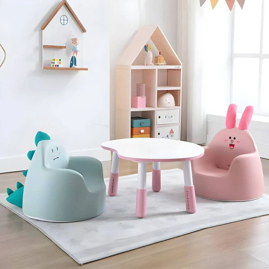 Adjustable Kids Desk & Animal-Themed Chair Set in Matte White Wood Main Product Image