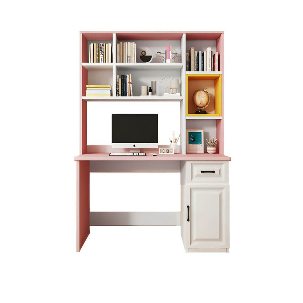 Adjustable Kids Desk with Hutch and Storage in White, Blue, Grey, Pink, Wood