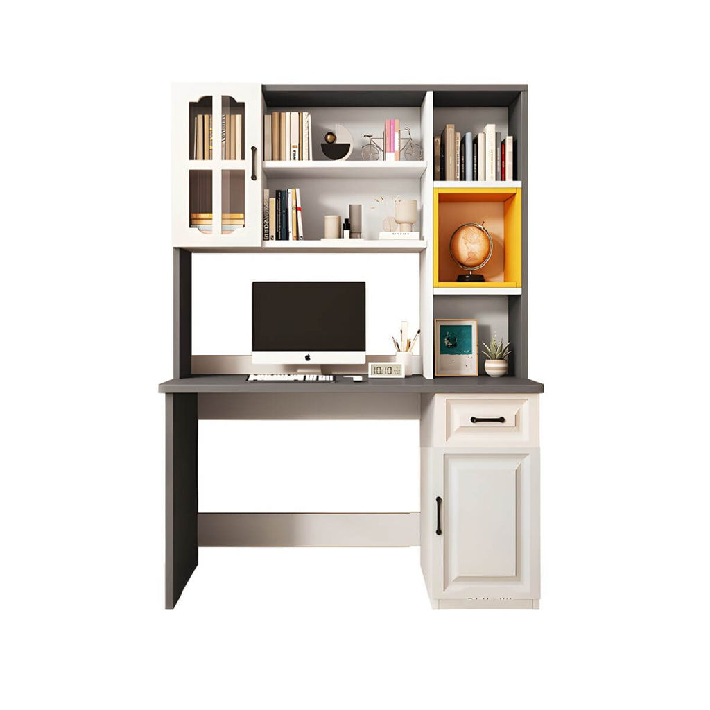 Adjustable Kids Desk with Hutch and Storage in White, Blue, Grey, Pink, Wood