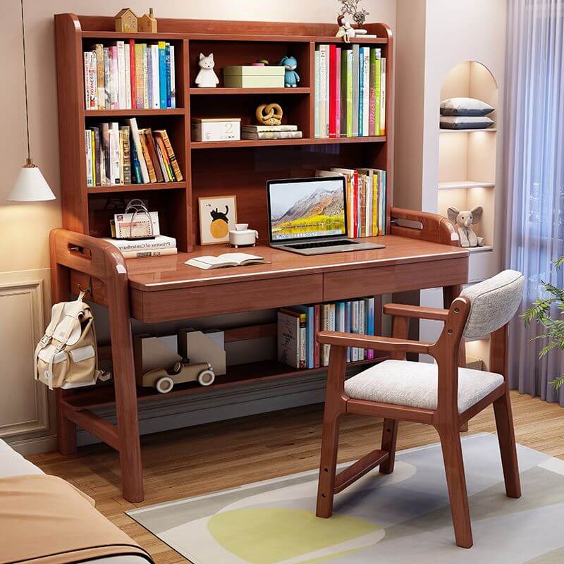 Adjustable Kids Desk with Storage and Shelves - White