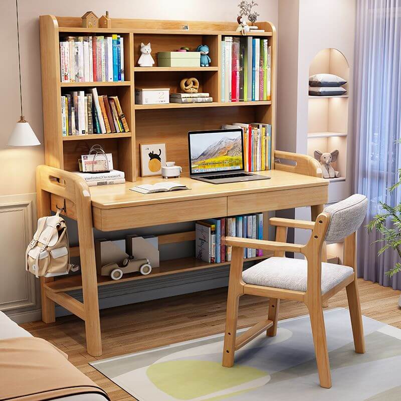 Adjustable Kids Desk with Storage and Shelves - White