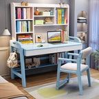 Adjustable Kids Desk with Storage and Shelves - White