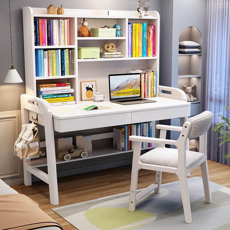 Adjustable Kids Desk with Storage and Shelves - White Main Product Image Main image