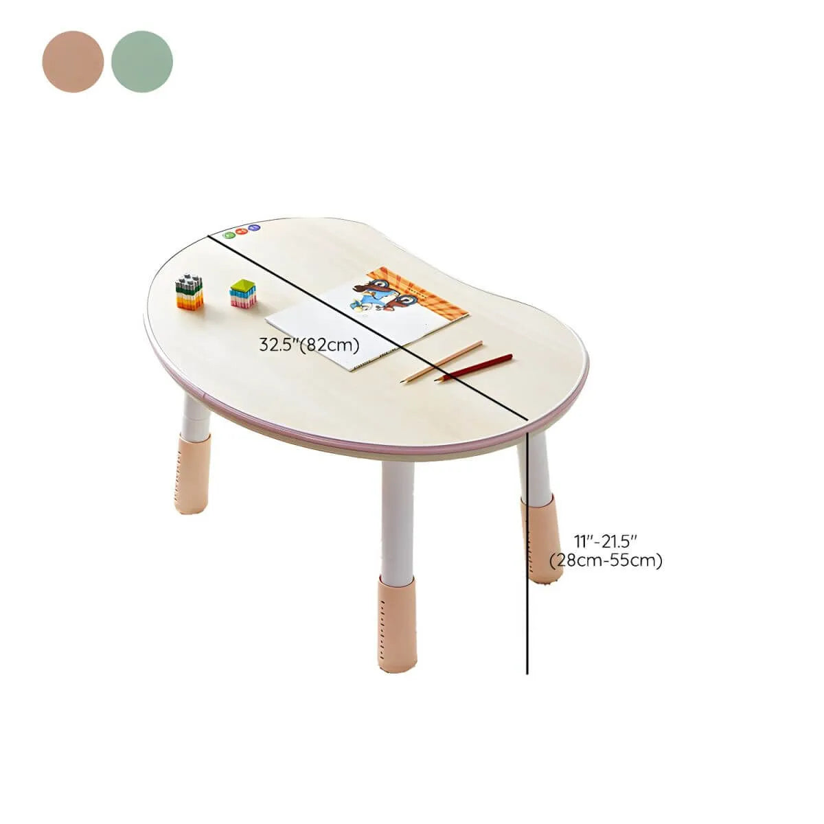 Adjustable Kids Writing Desk with Chair – Wood Top & Colorful Acrylic Base Dimensions