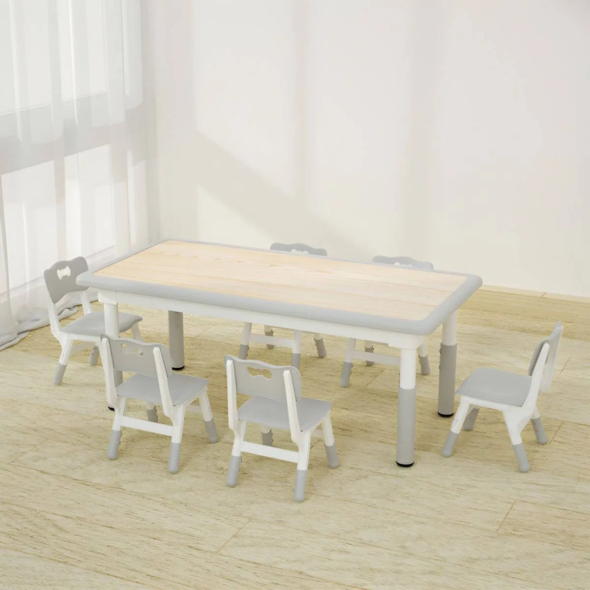 Adjustable Kids Writing Desk with Natural Wood Top & Colorful Base
