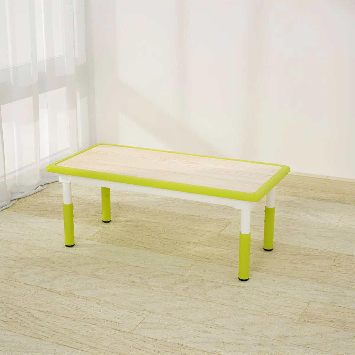 Adjustable Kids Writing Desk with Natural Wood Top & Colorful Base