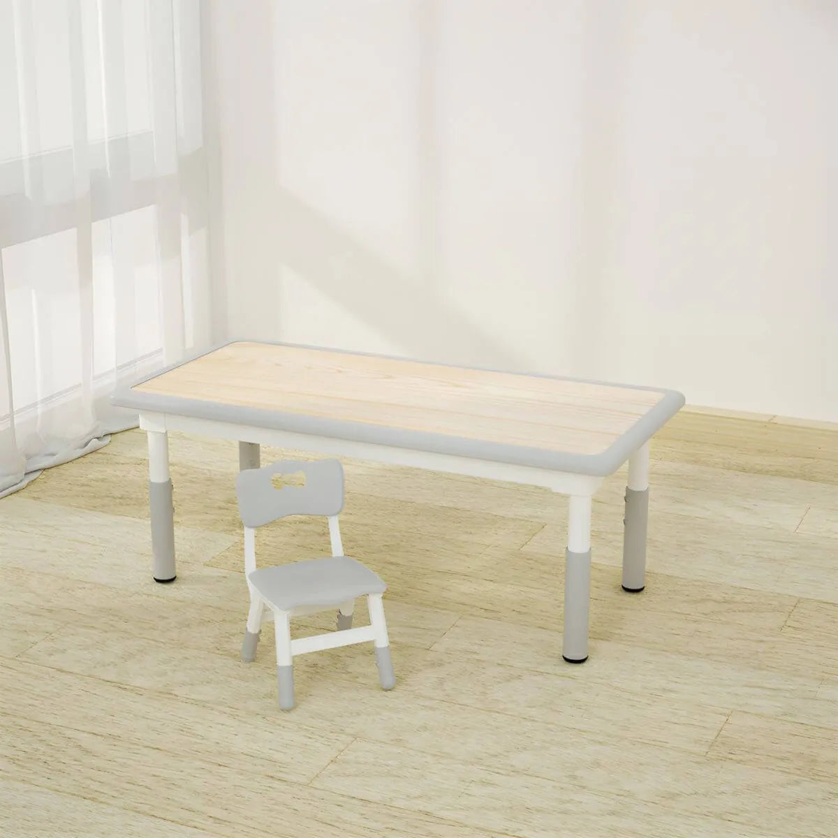 Adjustable Kids Writing Desk with Natural Wood Top & Colorful Base