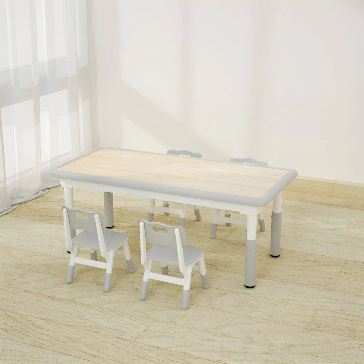 Adjustable Kids Writing Desk with Natural Wood Top & Colorful Base