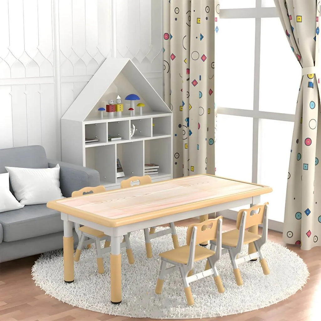 Adjustable Kids Writing Desk with Natural Wood Top & Colorful Base