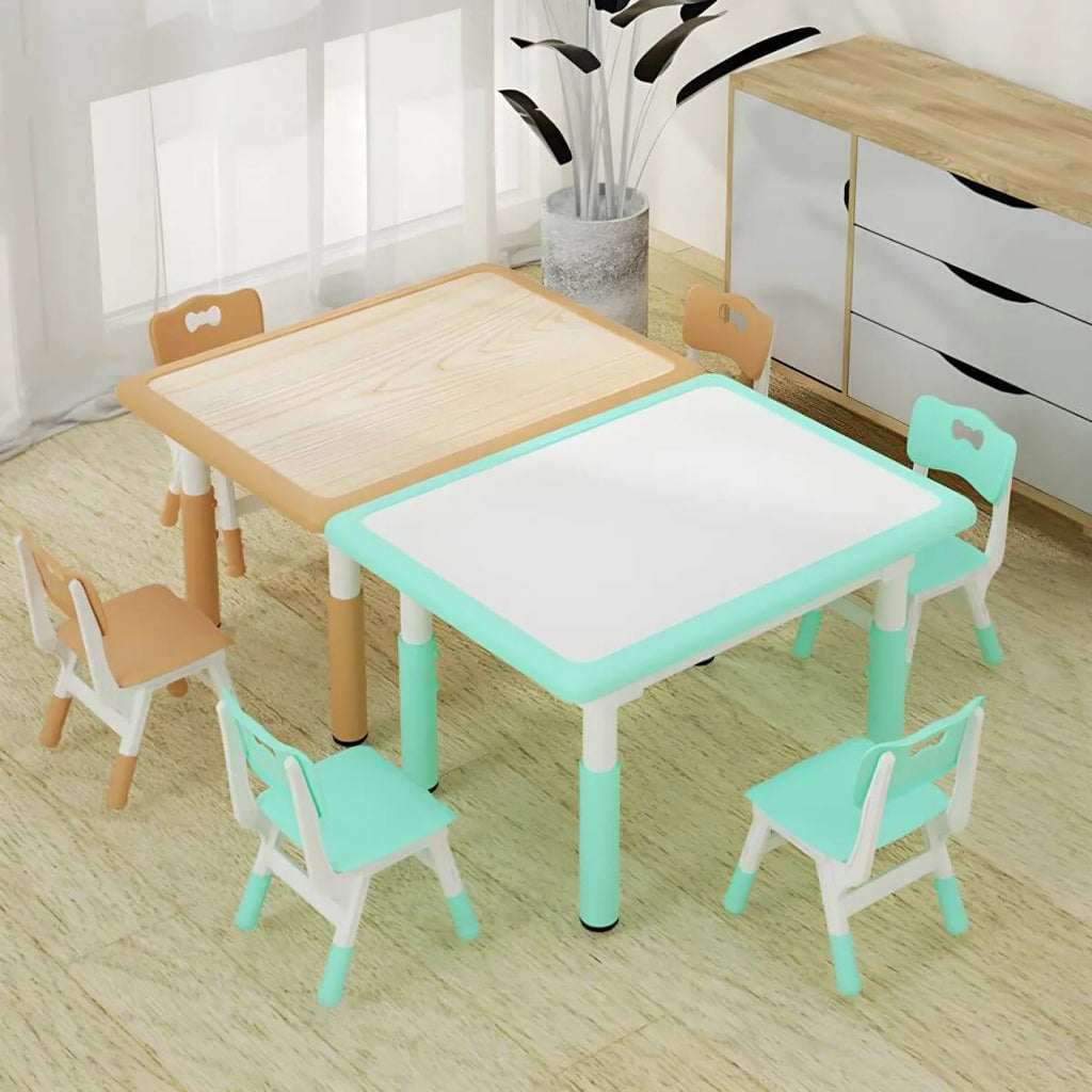 Adjustable Kids Writing Desk with Natural Wood Top & Colorful Base