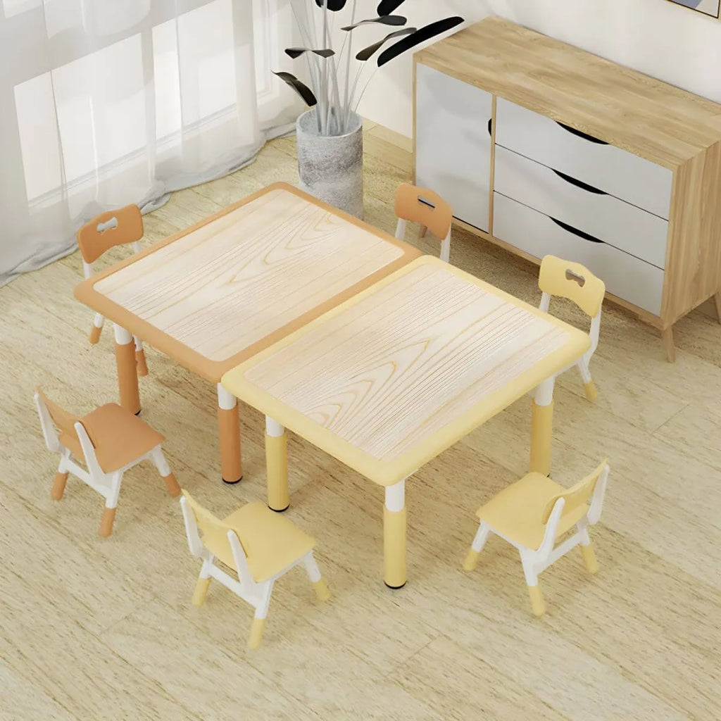 Adjustable Kids Writing Desk with Natural Wood Top & Colorful Base