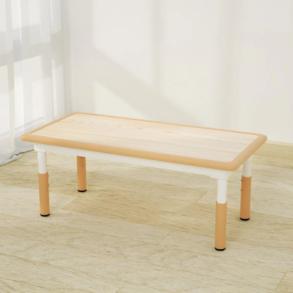 Adjustable Kids Writing Desk with Natural Wood Top & Colorful Base