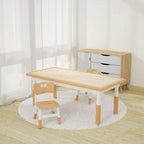 Adjustable Kids Writing Desk with Natural Wood Top & Colorful Base