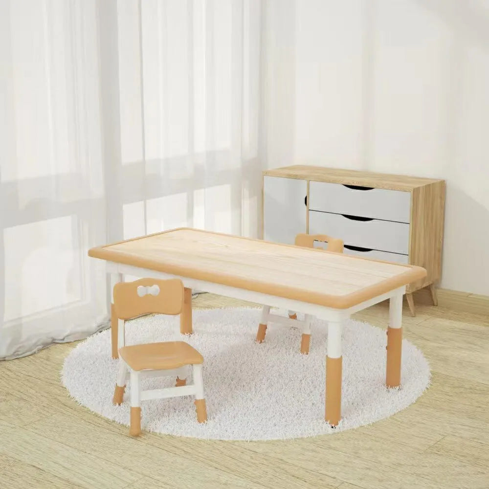 Adjustable Kids Writing Desk with Natural Wood Top & Colorful Base