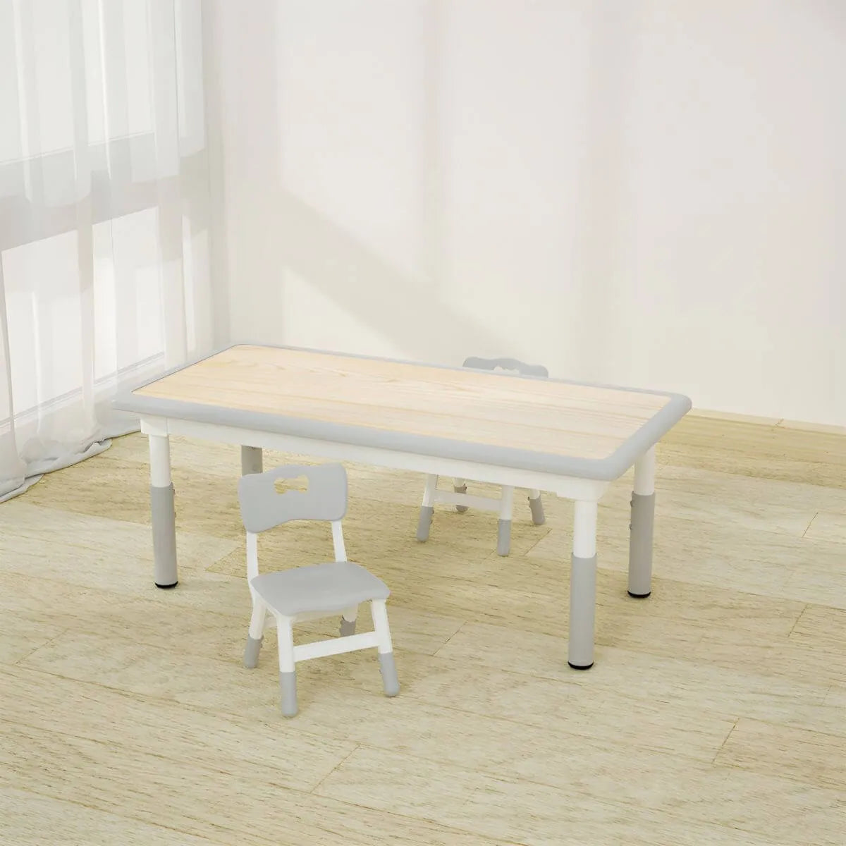 Adjustable Kids Writing Desk with Natural Wood Top & Colorful Base