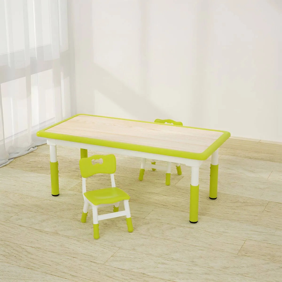 Adjustable Kids Writing Desk with Natural Wood Top & Colorful Base