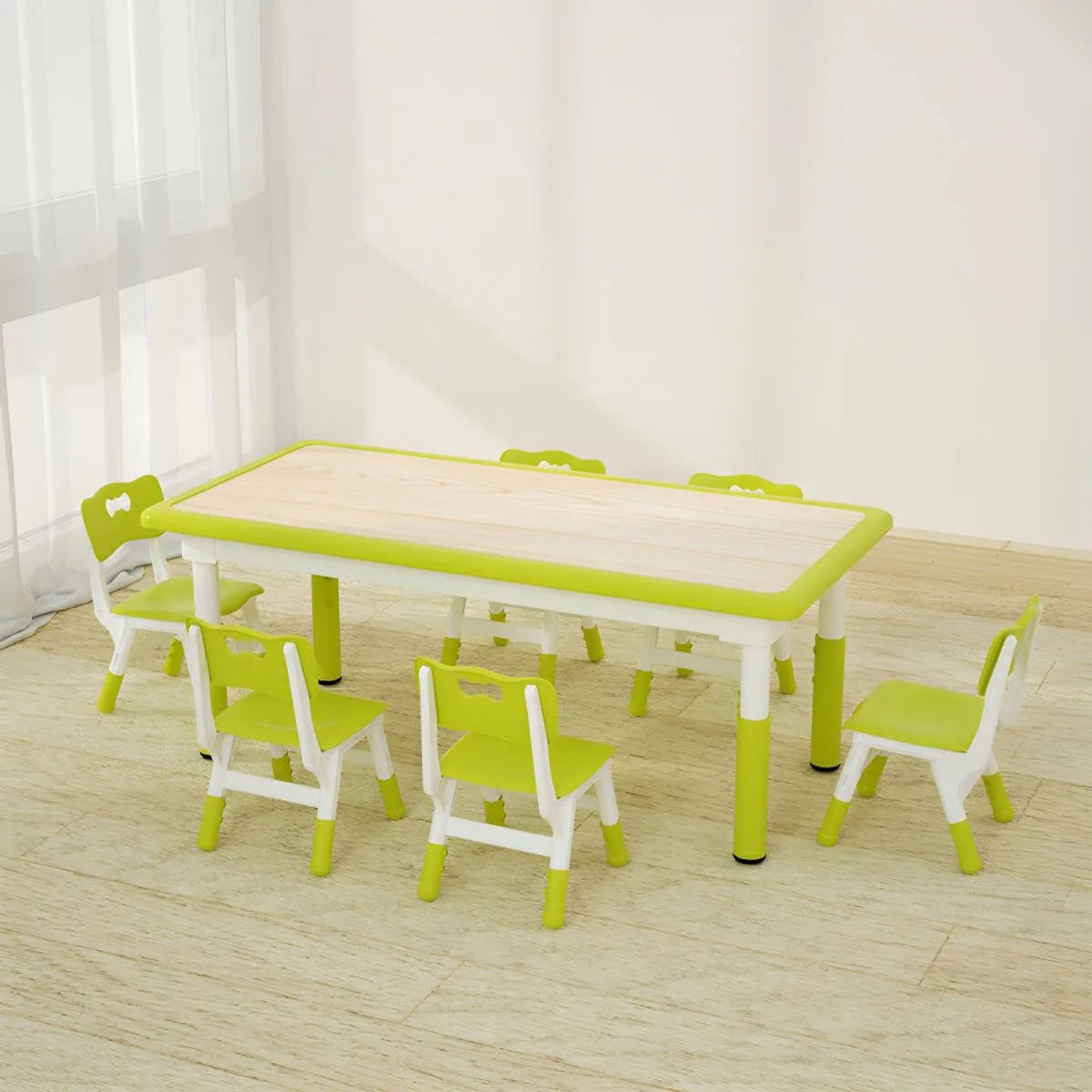 Adjustable Kids Writing Desk with Natural Wood Top & Colorful Base