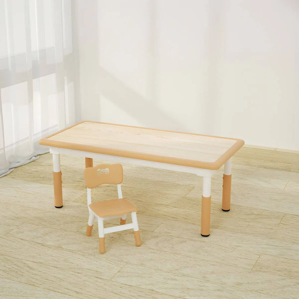 Adjustable Kids Writing Desk with Natural Wood Top & Colorful Base