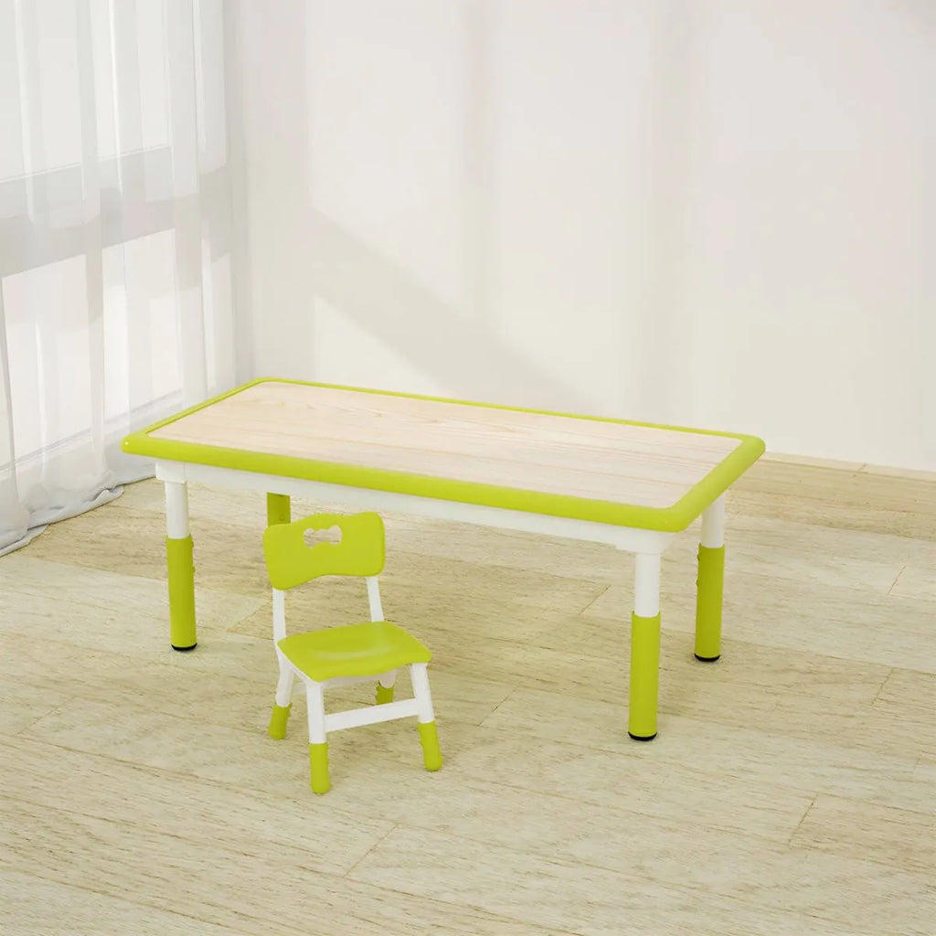 Adjustable Kids Writing Desk with Natural Wood Top & Colorful Base