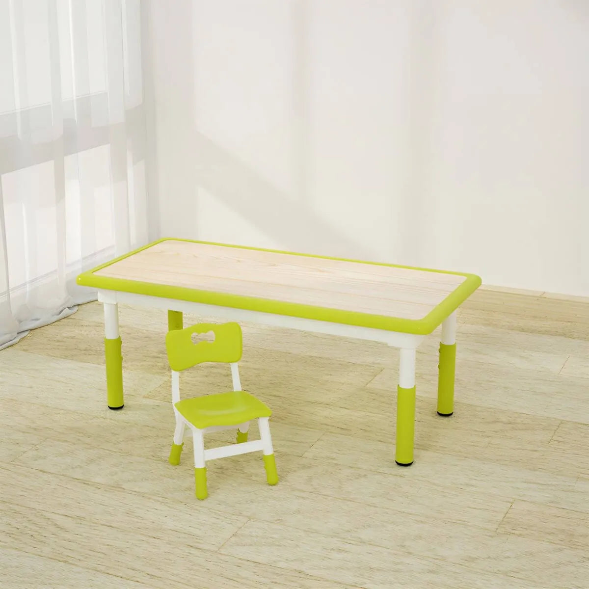Adjustable Kids Writing Desk with Natural Wood Top & Colorful Base