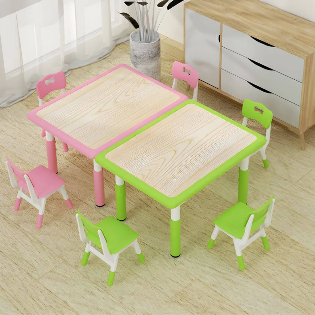 Adjustable Kids Writing Desk with Natural Wood Top & Colorful Base