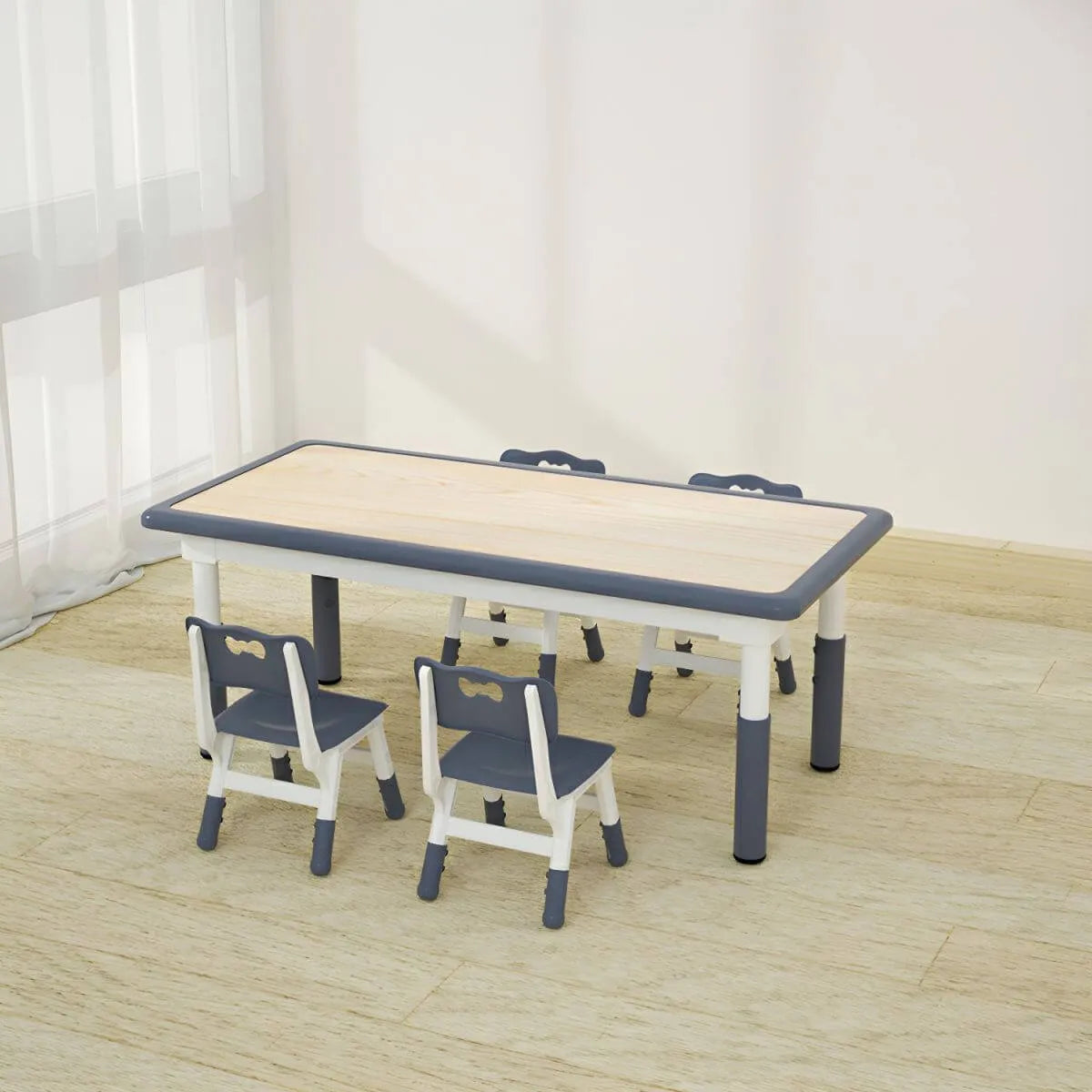Adjustable Kids Writing Desk with Natural Wood Top & Colorful Base