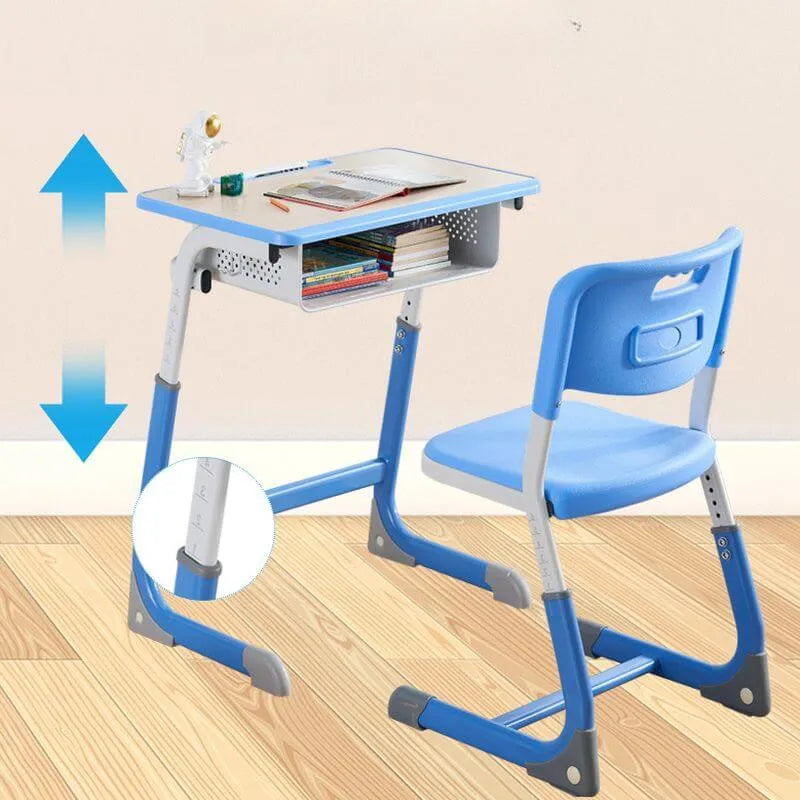 Adjustable Kids Writing Desk with Shelf and Storage – Wood & Metal