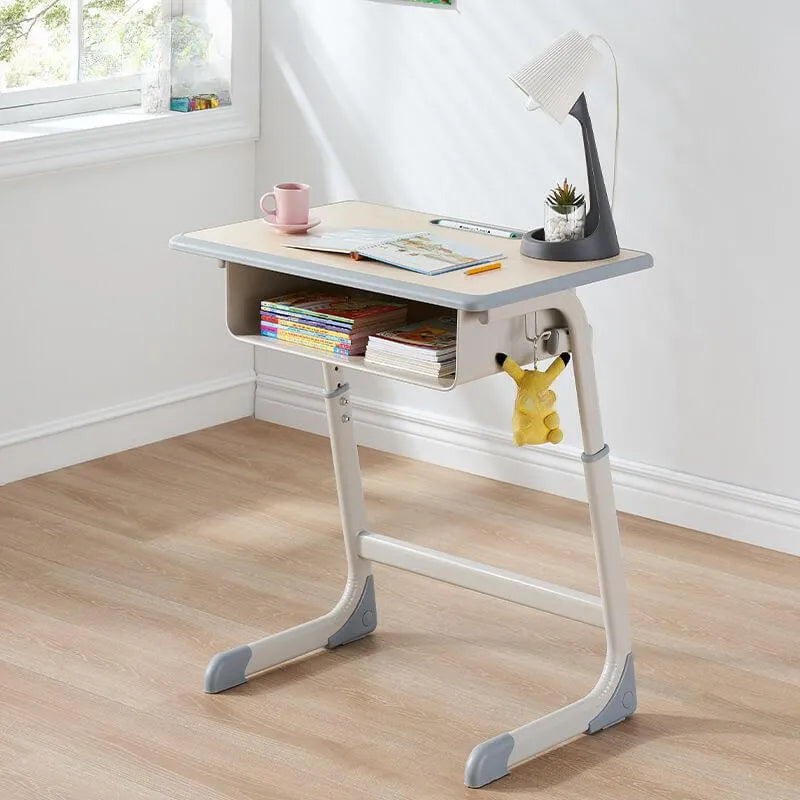 Adjustable Kids Writing Desk with Shelf and Storage – Wood & Metal