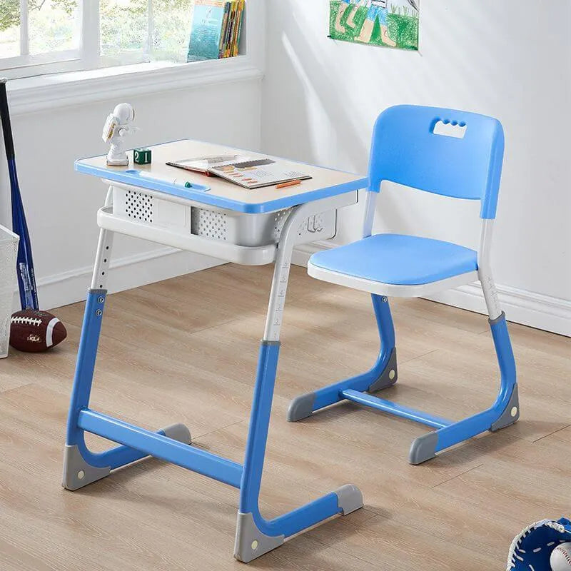 Adjustable Kids Writing Desk with Shelf and Storage – Wood & Metal
