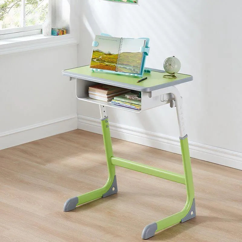 Adjustable Kids Writing Desk with Shelf and Storage – Wood & Metal
