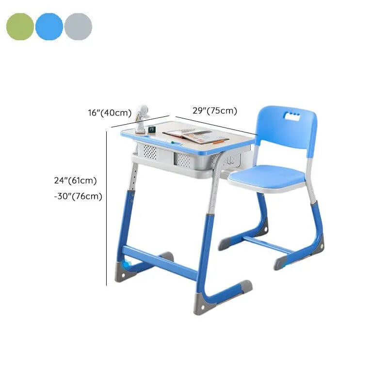 Adjustable Kids Writing Desk with Shelf and Storage – Wood & Metal Dimensions