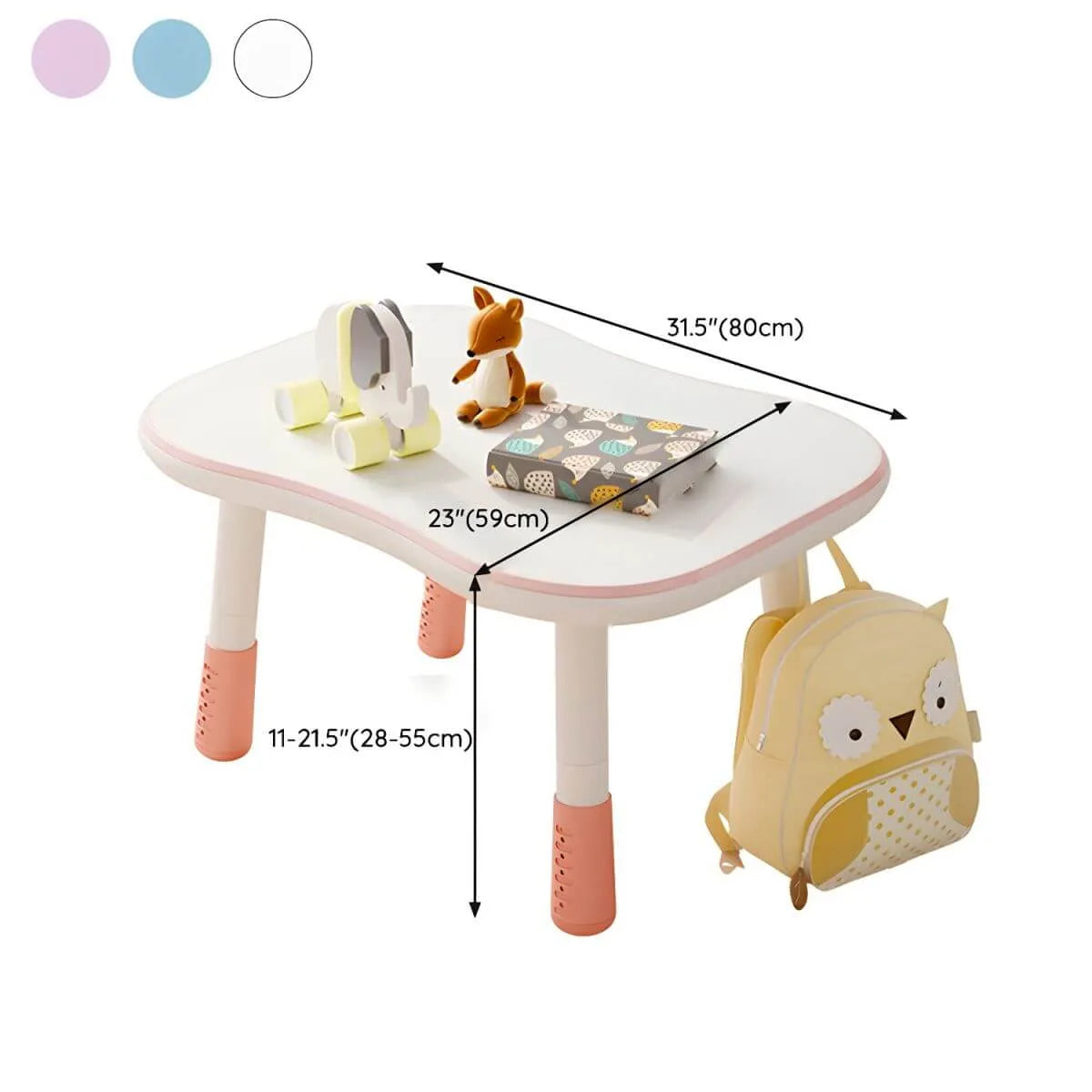 Adjustable Kids' Writing Desk with Wood Top and Soft-Rounded Edge Dimensions