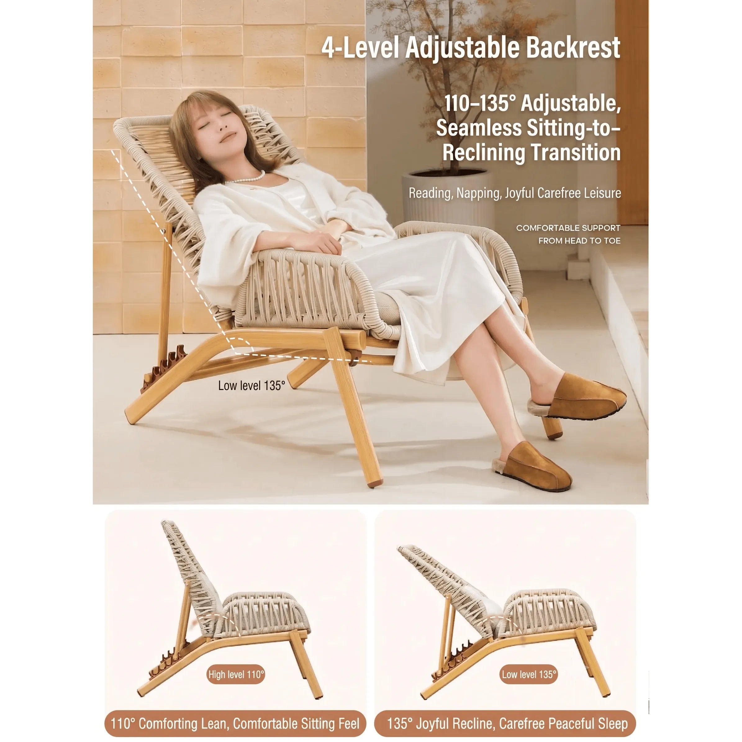 Adjustable Rattan Folding Chair Series with Cushions for Terrace and Reading Nooks Secondary image