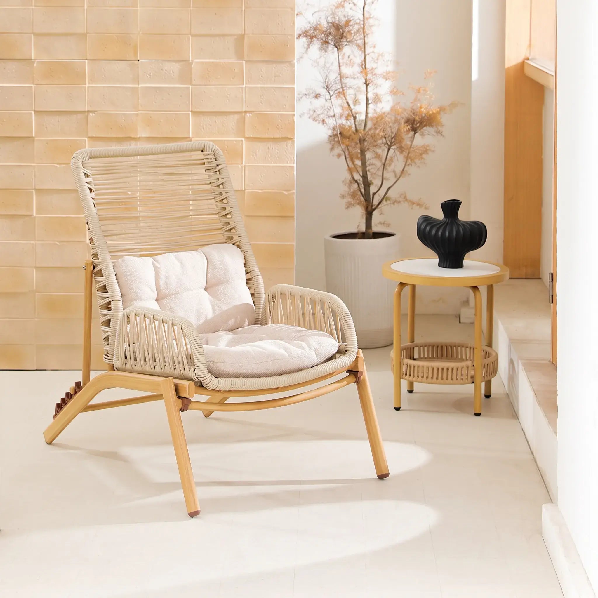 Adjustable Rattan Folding Chair Series with Cushions for Terrace and Reading Nooks