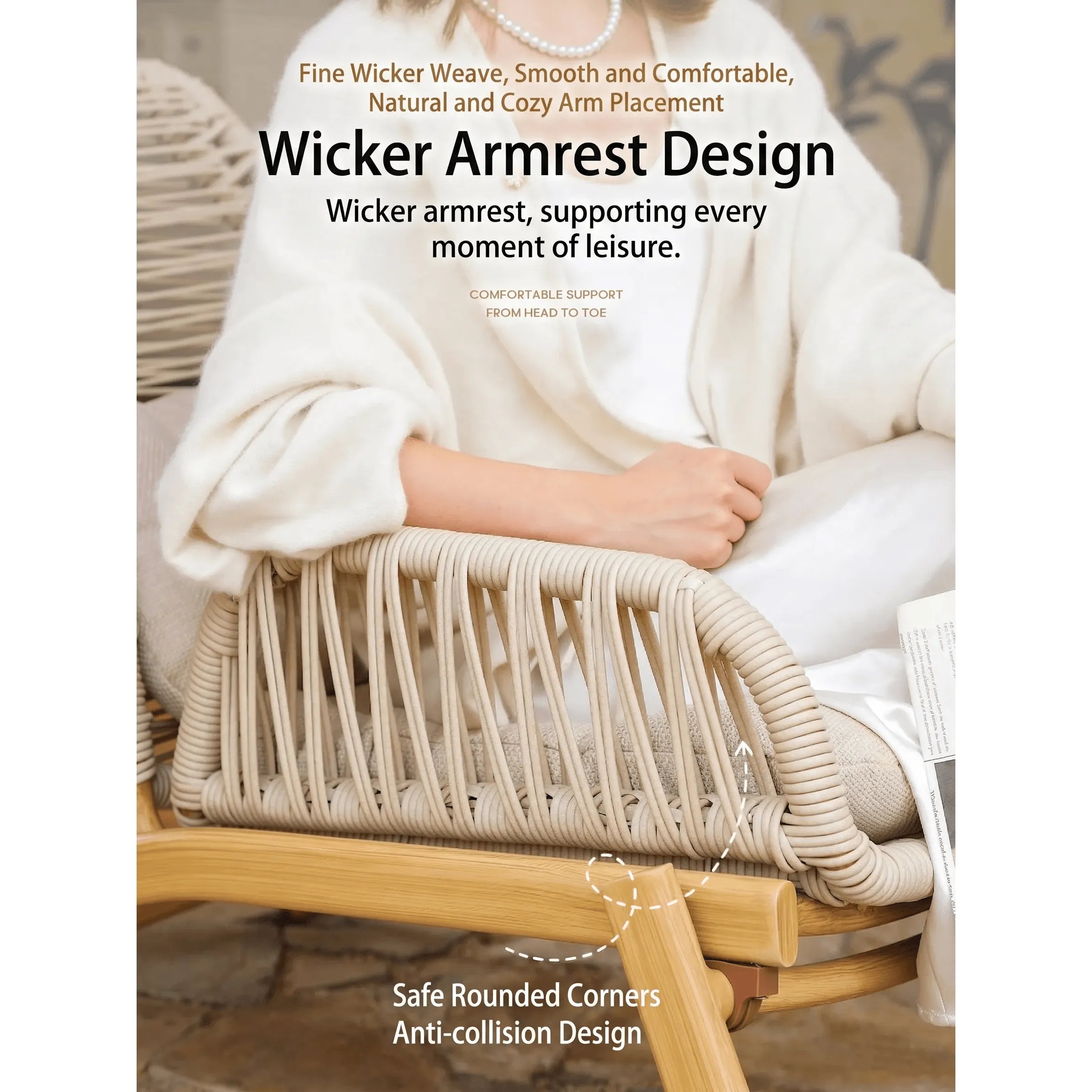 Adjustable Rattan Folding Chair Series with Cushions for Terrace and Reading Nooks
